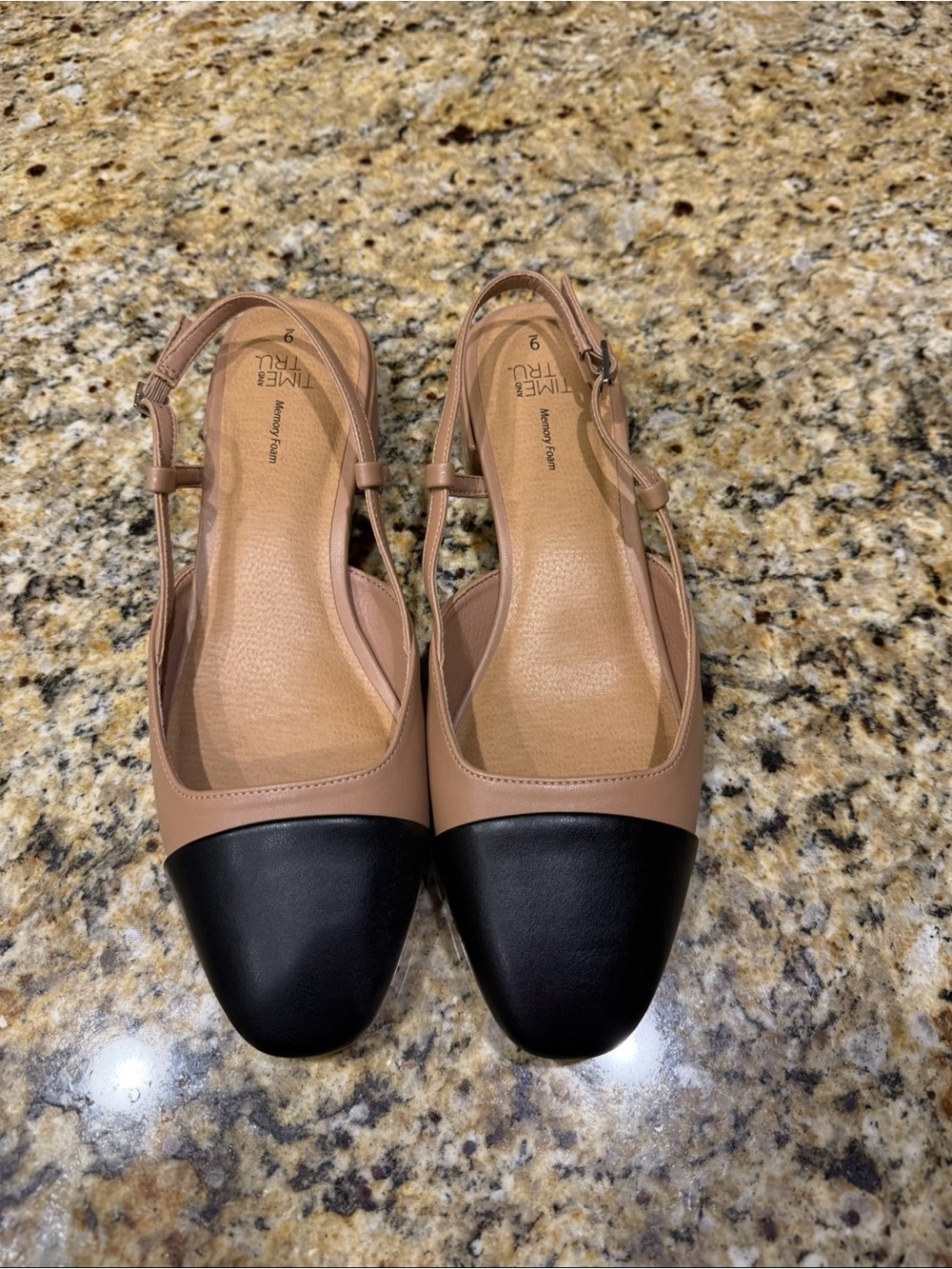 Time and Tru Women's Faux Leather Block Heel Slingbacks